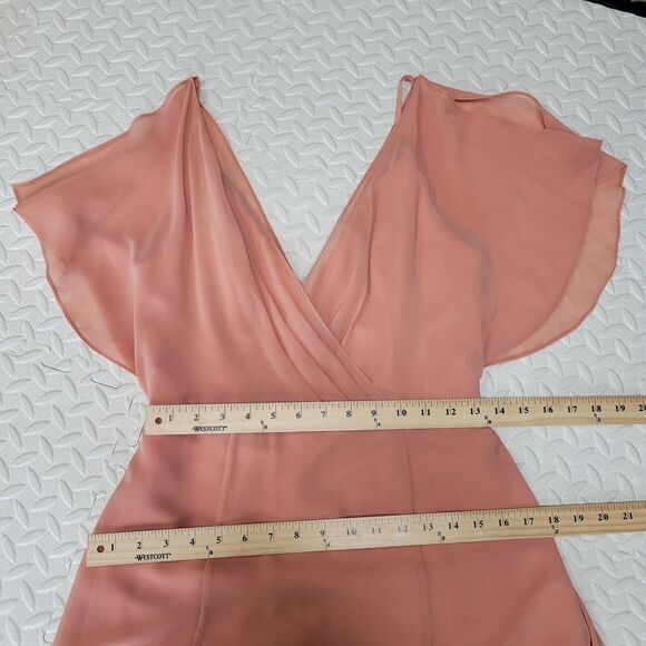 Jenny Yoo Collection Formal Gown SZ 4 Neutrals Pink Peach Flutter Sleeve V-Neck - Picture 7 of 10